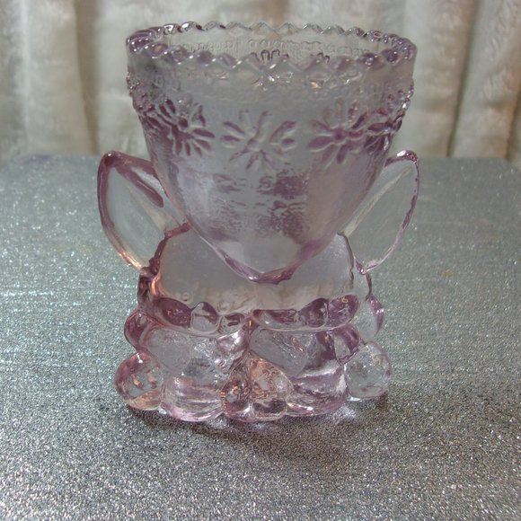H-139 VINTAGE WILKERSON GLASS BUNNY RABBIT EGG HOLDER IN PINK - Picture 1 of 13